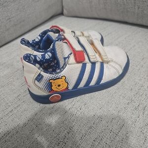 adidas Kids White and Blue Sneakers with Red and Orange Accents